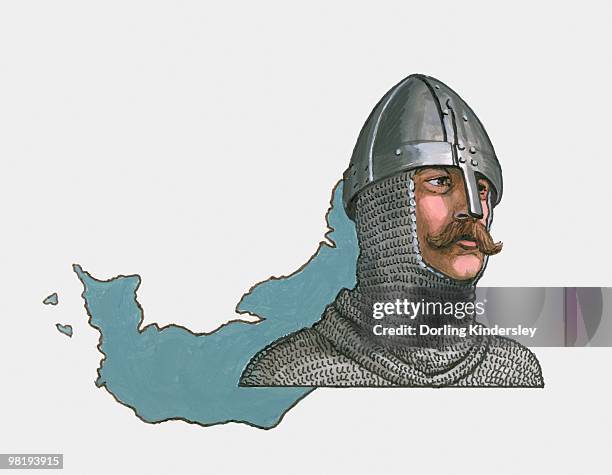 illustration of rollo and map of normandy - normandy stock illustrations