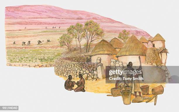 settlement of the engaruka poeple, northern tanzania, c. 15th century - unknown gender stock illustrations