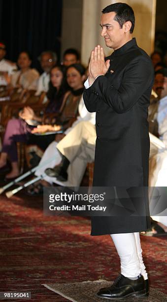 Actor Aamir Khan at the 2010 Padma awards distributing ceremony at the Rashtrapati Bhawan in New Delhi on March 31, 2010.