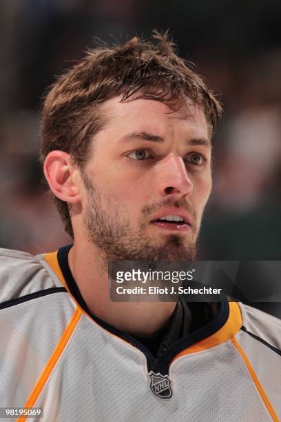 Goaltender Dan Ellis of the Nashville Predators on the ice during a break in the play against the Florida Panthers at the BankAtlantic Center on...