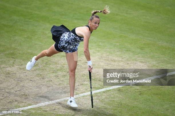 Magdalena Rybarikova of Slovakia serves during her singles semi-final match against Barbora Strycova of the Czech Republic during day eight of the...