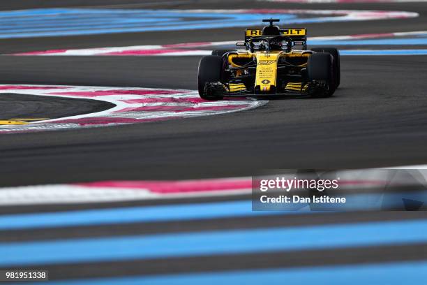 Nico Hulkenberg of Germany driving the Renault Sport Formula One Team RS18 on track during final practice for the Formula One Grand Prix of France at...