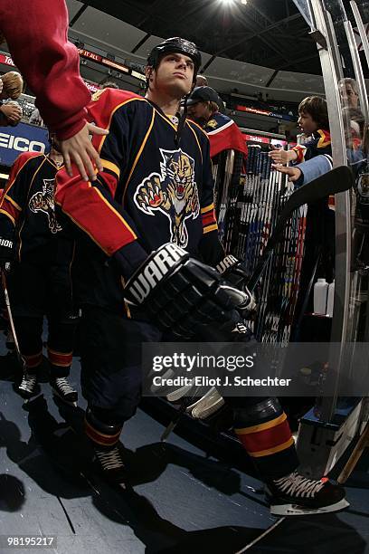 Nathan Horton of the Florida Panthers heads out to the ice prior to the start of the game against the Nashville Predators at the BankAtlantic Center...