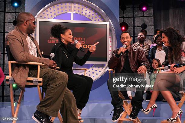 Malik Yoba, Janet Jackson, Terrence J. And Rocsi on the set of BET's "106 & Park" at BET Studios on March 31, 2010 in New York City.