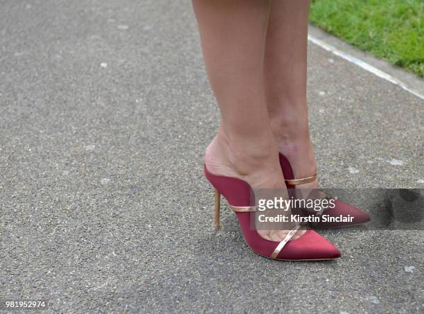 Kelly Brook, shoe detail, attends day 5 of Royal Ascot at Ascot Racecourse on June 23, 2018 in Ascot, England.