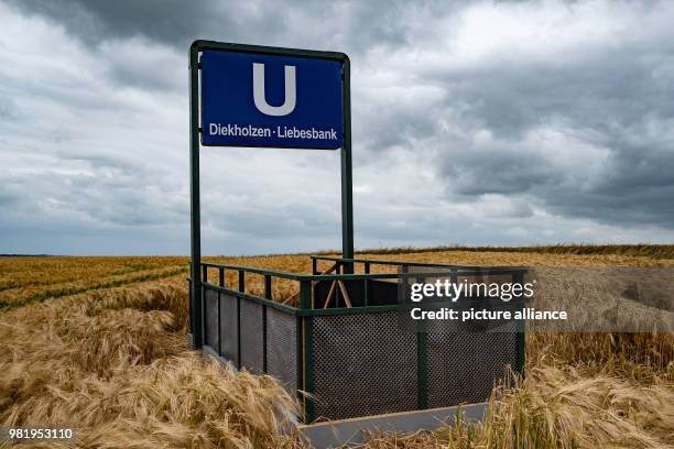 June 2018, Germany, Diekholzen: A mock U-Bahn is in a cornfield near Diekholzen. The Heersum summer festival set up the station as one of eleven...