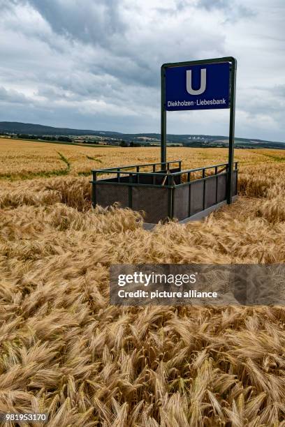 June 2018, Germany, Diekholzen: A mock U-Bahn is in a cornfield near Diekholzen. The Heersum summer festival set up the station as one of eleven...