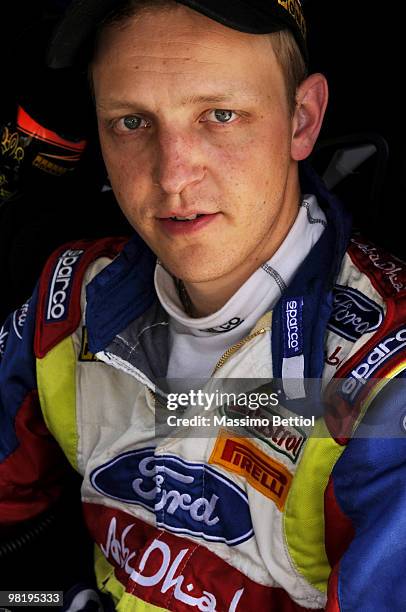 Mikko Hirvonen of Finland in the service park during Leg 1 of the WRC Rally Jordan on April 1, 2010 in Amman, Jordan.