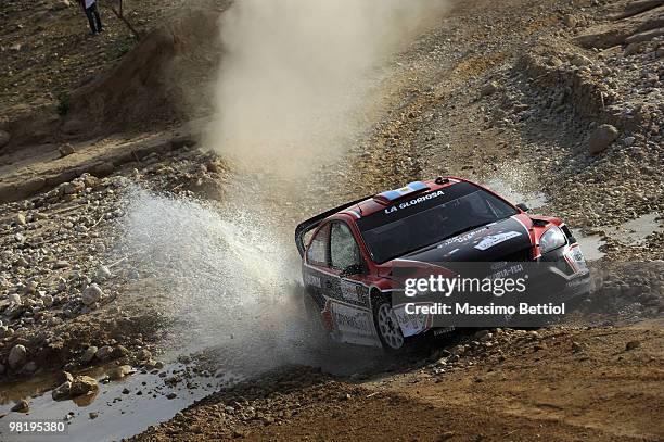 Federico Villagra of Argentina and Jorge Perez Companc of Argentina compete in their Stobart Ford Focus during Leg 1 of the WRC Rally Jordan on April...