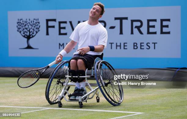 Alfie Hewett of Great Britain during the men's wheelchair match against Stefan Olsson of Sweden during Day 6 of the Fever-Tree Championships at...