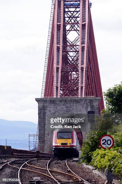 Virgin Trains East Coast express train leaves the Forth Bridge en route to Aberdeen on the day the Virgin / Stagecoach joint venture running East...