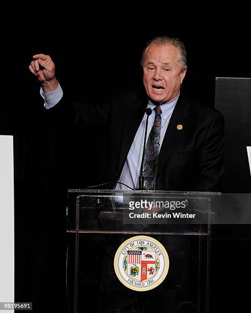 Los Angeles City Council member Tom LaBonge speaks at a press conference to announce the "Visit Hollywood 2010" campaign at the Universal Hilton...