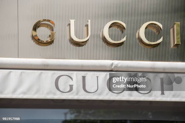 The shop of the Italian luxury brand Gucci owned by the French corporation Kering is seen in Munich.