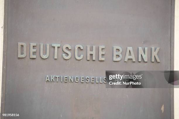The shop of the German bank Deutsche Bank is seen in Munich.