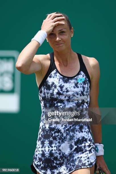 Magdalena Rybarikova of Slovakia reacts after her victory during her singles semi-final match against Barbora Strycova of the Czech Republic during...