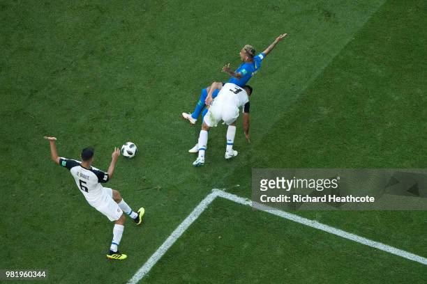 Neymar Jr of Brazil wins a penalty only to have it overturned by VAR during the 2018 FIFA World Cup Russia group E match between Brazil and Costa...