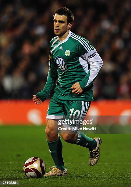 Zvjezdan Misimovic of VfL Wolfsburg in action during the UEFA Europa League quarter final first leg match between Fulham and Vfl Wolfsburg at Craven...