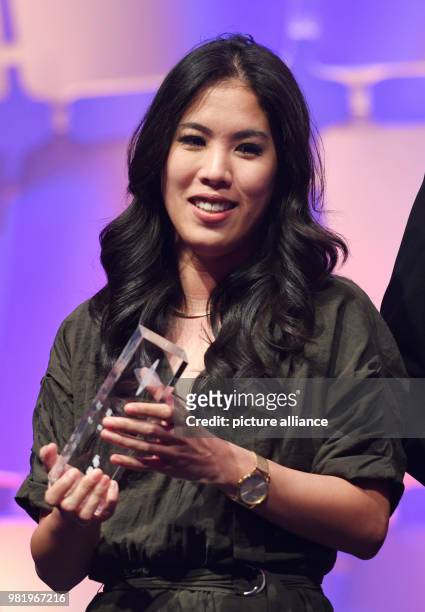 June 2018, Germany, Cologne: Mai Thi Nguyen-Kim receives the Grimme Online Award in the category 'Wissen und Bildung' for the YouTube science channel...