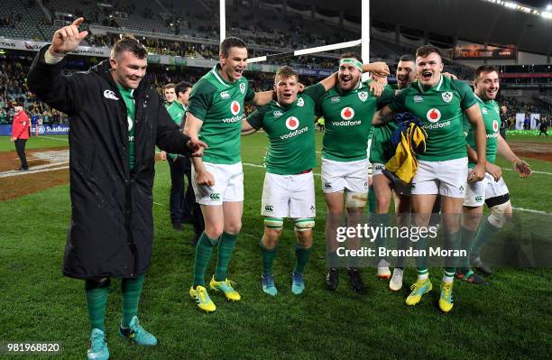 Sydney , Australia - 23 June 2018; Ireland players, from left, Peter O'Mahony, Jonathan Sexton, Jordi Murphy, Rob Herring, Rob Kearney and Jacob...