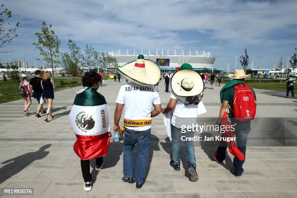 Mexico fans arrive at the stadium prior to the 2018 FIFA World Cup Russia group F match between Korea Republic and Mexico at Rostov Arena on June 23,...