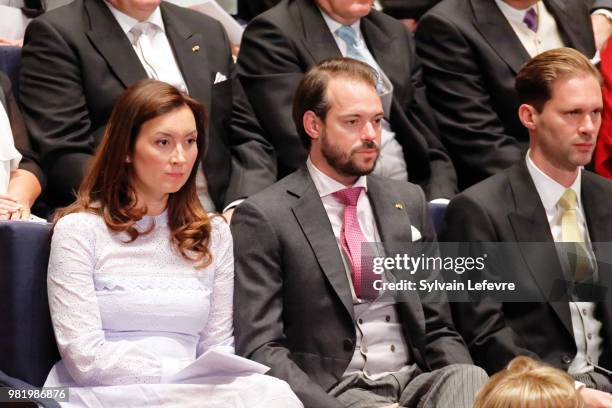 Princess Claire and Prince Felix of Luxembourg attend official reception at Luxembourg Philarmonie hall for National Day on June 23, 2018 in...