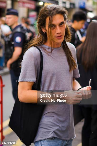 Guest is seen during Paris Fashion Week Mens Spring/Summer 2019 on June 21, 2018 in Paris, France.