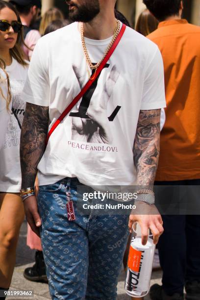 Guest is seen during Paris Fashion Week Mens Spring/Summer 2019 on June 21, 2018 in Paris, France.