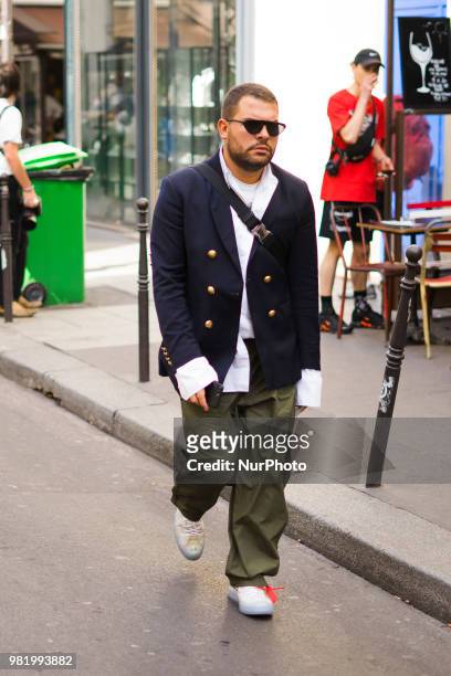 Guest is seen during Paris Fashion Week Mens Spring/Summer 2019 on June 21, 2018 in Paris, France.