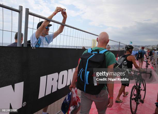 Athletes rack their bikes ahead of Ironman Nice on June 23, 2018 in Nice, France.