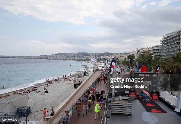 General view of the finish line ahead of Ironman Nice on June 23, 2018 in Nice, France.