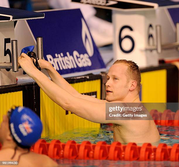 Sascha Kindred of Leominster looks on after competing in the final of the Mens 50m Butterfly during the British Gas Swimming Championships at Ponds...