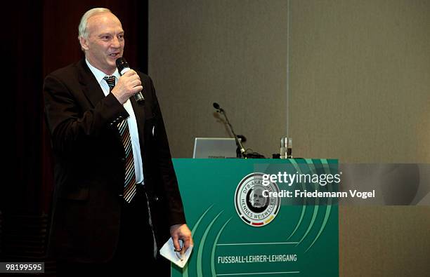 Hans-Georg Moldenhauer gives a speech at the Inter Conti hotel on April 1, 2010 in Cologne, Germany.