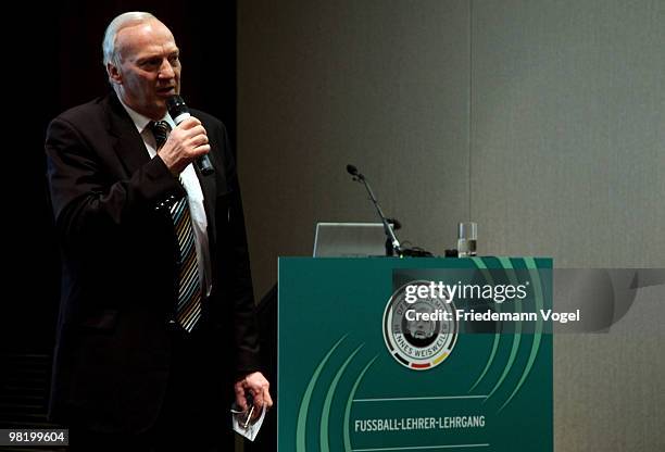 Hans-Georg Moldenhauer gives a speech at the Inter Conti hotel on April 1, 2010 in Cologne, Germany.