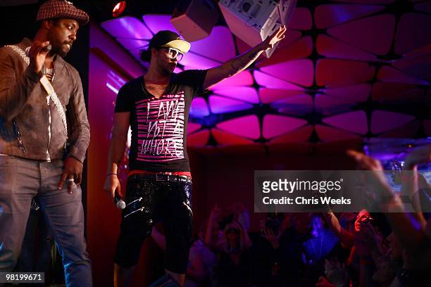 Will.I.Am of the Black Eyed Peas and LMFAO perform at Bacardi's official after party for the Black Eyed Peas at The Conga Room on March 30, 2010 in...