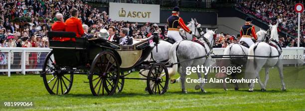 General view as the royal procession makes it way down the course on day 5 of Royal Ascot at Ascot Racecourse on June 23, 2018 in Ascot, England.