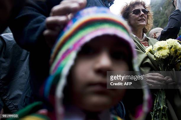 Actress Susan Sarandon arrives to the village of Aguas Calientes, at the foot of the Machu Picchu achaeological site, in Cusco, Peru, on April 1...