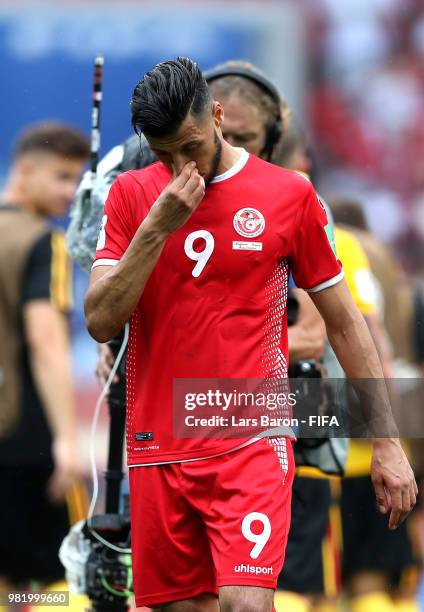 Anice Badri of Tunisia walks off the pitch dejected during the 2018 FIFA World Cup Russia group G match between Belgium and Tunisia at Spartak...