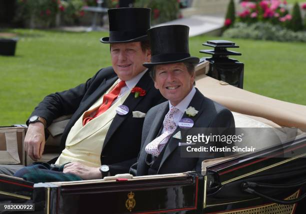 Lord Valentine Cecil and John Warren arrive in the Royal procession on day 5 of Royal Ascot at Ascot Racecourse on June 23, 2018 in Ascot, England.