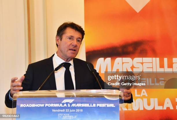 Christian Estrosi, Mayor of Nice talks during the F1 Festival Marseille 2018 on June 22, 2018 in Marseille, France.