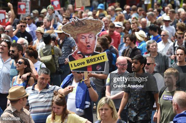 Demonstrators take part 'March for a people's Vote' to demand a vote on the final Brexit deal, in London, United Kingdom on June 23, 2018.