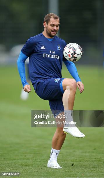 Pierre-Michel Lasogga in action during the first training session of the new season at Volksparkstadion on June 23, 2018 in Hamburg, Germany....