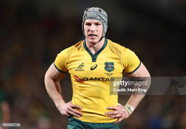 David Pocock of the Wallabies looks on during the Third International Test match between the Australian Wallabies and Ireland at Allianz Stadium on...