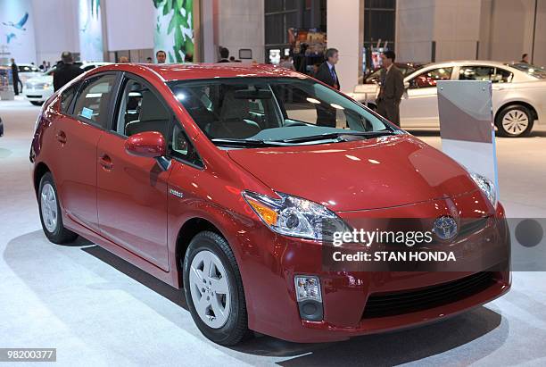 The new Toyota Prius on display at the New York International Auto Show March 31, 2010 in New York. The 2010 New York Auto show runs April 2-11. AFP...