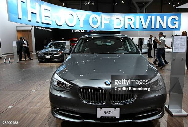 550i Gran Turismo sits on display during a media preview of the New York International Auto Show in New York, U.S., on Thursday, April 1, 2010. The...