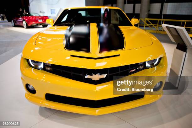 Chevrolet Camaro 2SS sits on display during a media preview of the New York International Auto Show in New York, U.S., on Thursday, April 1, 2010....
