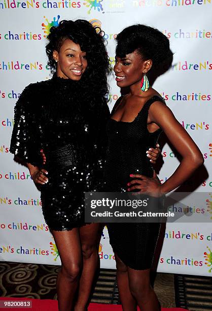 Sabrina Washington and Shingai Shoniwa arrive at the Zimbabwe Pearl Ball on April 1, 2010 in London, England.