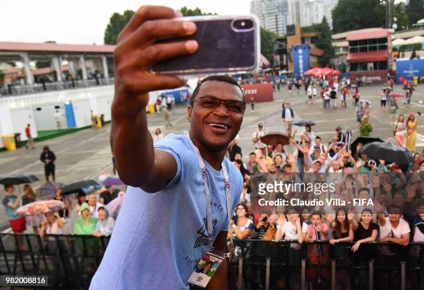 Ambassador Marcel Desailly attends the 2018 FIFA World Cup Russia group F match between Germany and Sweden at Fisht Stadium on June 23, 2018 in...