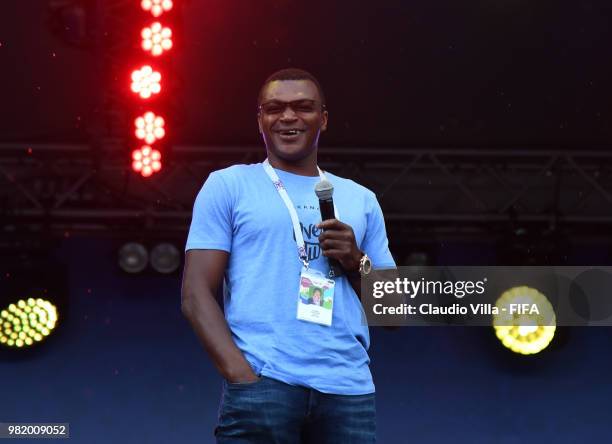 Ambassador Marcel Desailly attends the 2018 FIFA World Cup Russia group F match between Germany and Sweden at Fisht Stadium on June 23, 2018 in...