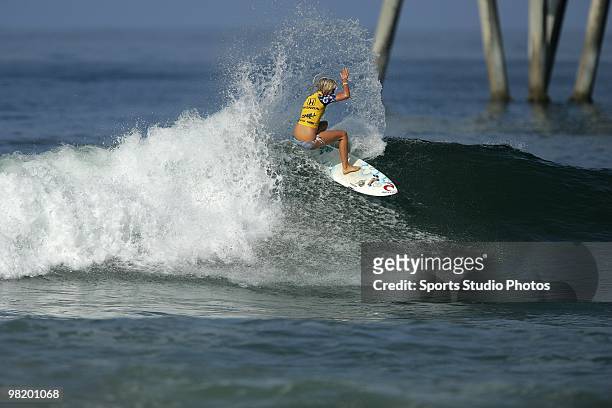Bethany Hamilton rides a wave at the Hurley U.S. Open of Surfing on July 26, 2009 in Huntington Beach, California.