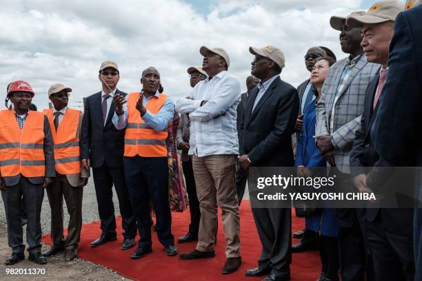 Kenya's President Uhuru Kenyatta visits the construction site of Standard Gauge Railway during the Presidential Inspection of the SGR...